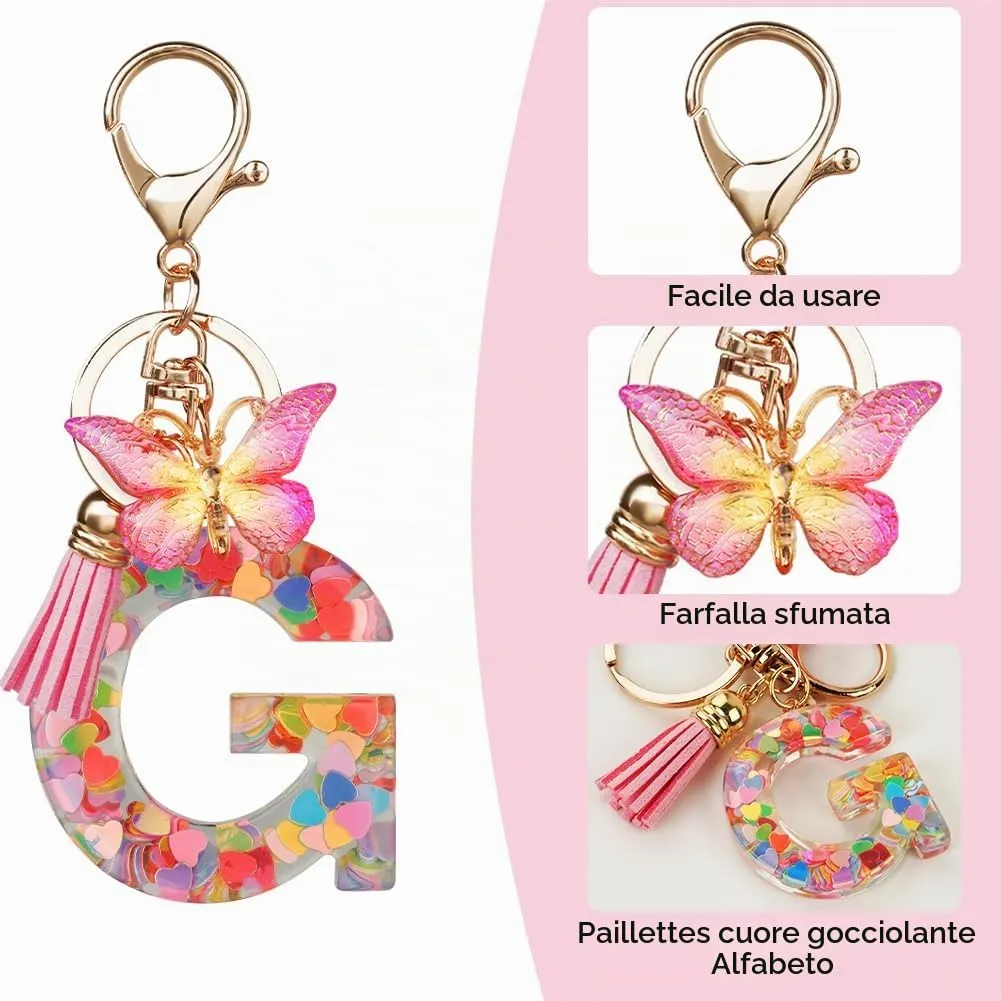 OSDUE Portachiavi Donna con Lettera G, Farfalla e Nappa Rosa - immagine 4