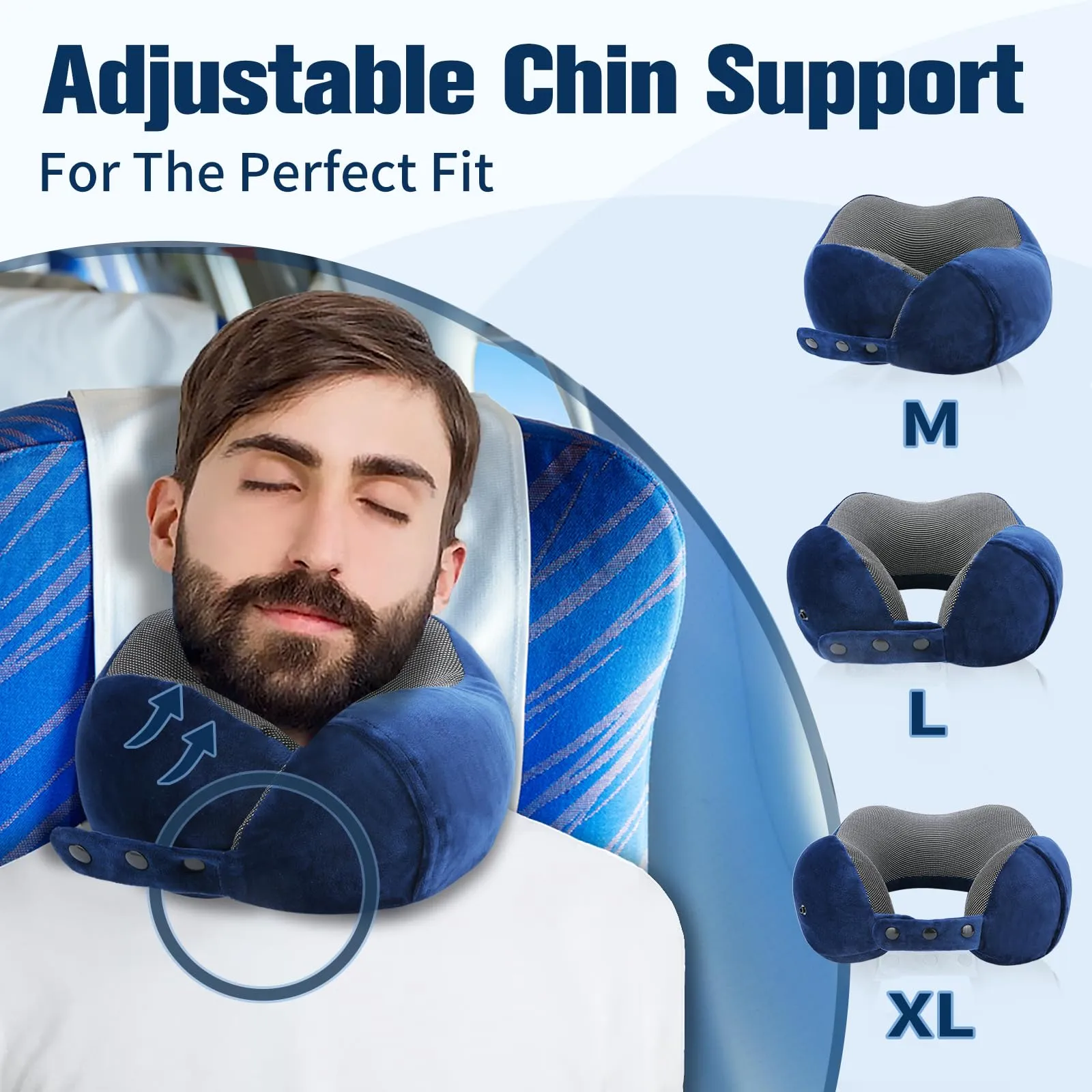 Cirorld Cuscino da Viaggio per Collo in Memory Foam Regolabile con Maschera per Dormire, Tappi Auricolari e Borsa per Trasporto - immagine 2