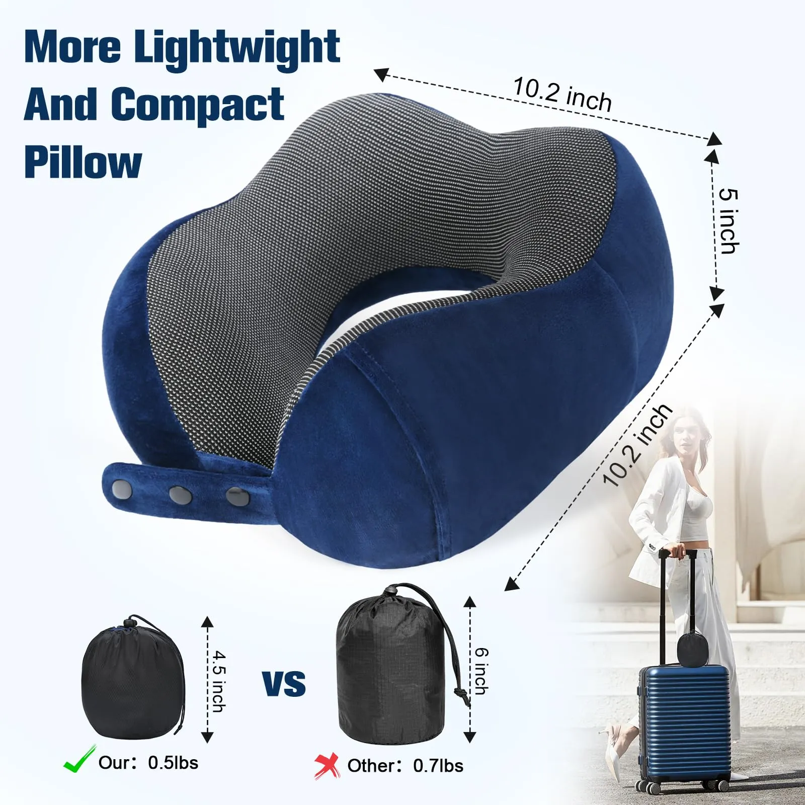 Cirorld Cuscino da Viaggio per Collo in Memory Foam Regolabile con Maschera per Dormire, Tappi Auricolari e Borsa per Trasporto - immagine 3