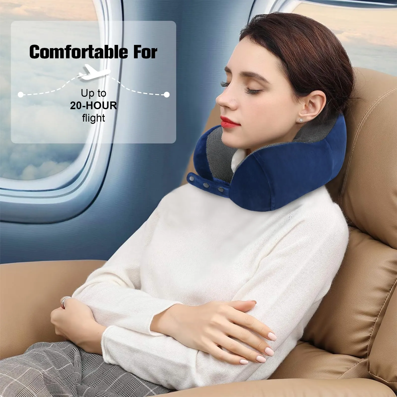 Cirorld Cuscino da Viaggio per Collo in Memory Foam Regolabile con Maschera per Dormire, Tappi Auricolari e Borsa per Trasporto - immagine 7