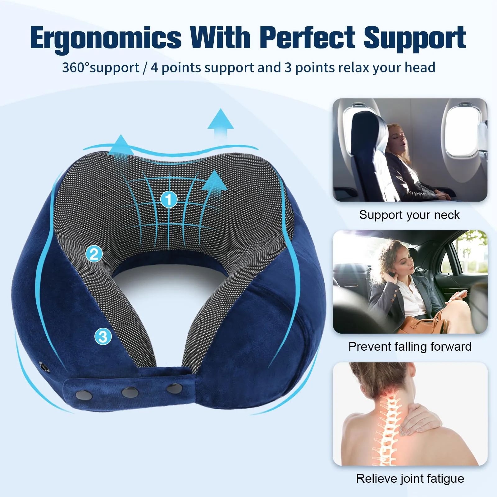Cirorld Cuscino da Viaggio per Collo in Memory Foam Regolabile con Maschera per Dormire, Tappi Auricolari e Borsa per Trasporto - immagine 8