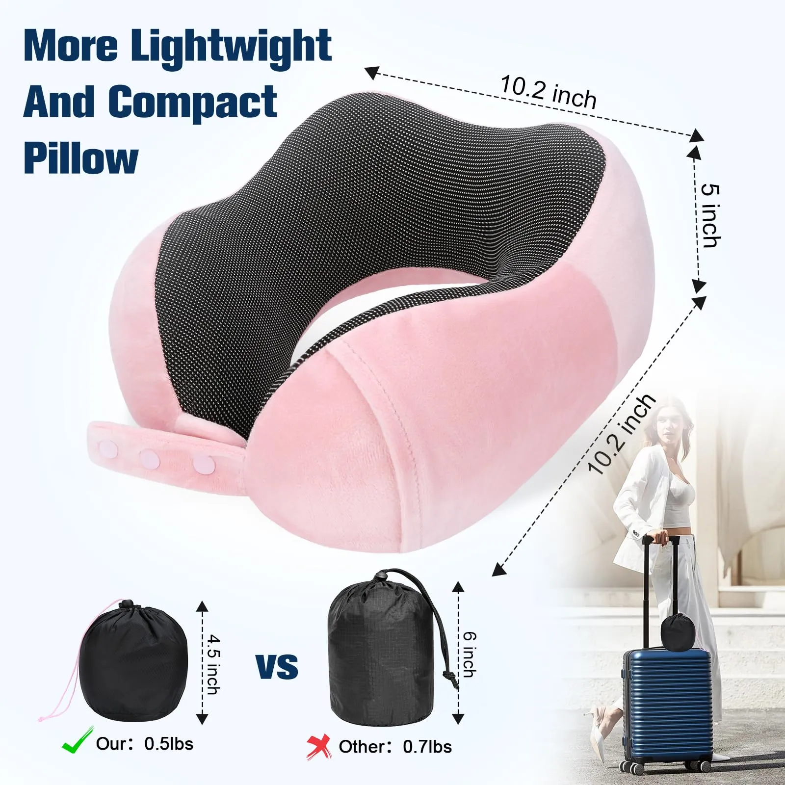 Cirorld Cuscino da Viaggio Collo in Memory Foam Regolabile con Maschera per Dormire, Tappi Auricolari e Borsa per Trasporto - immagine 3