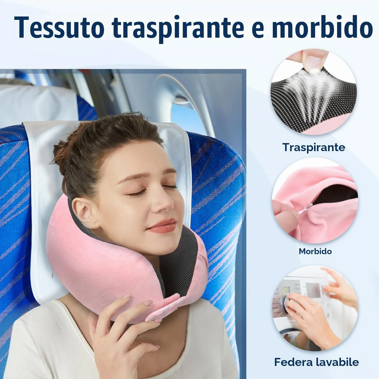 Cirorld Cuscino da Viaggio Collo in Memory Foam Regolabile con Maschera per Dormire, Tappi Auricolari e Borsa per Trasporto - immagine 6