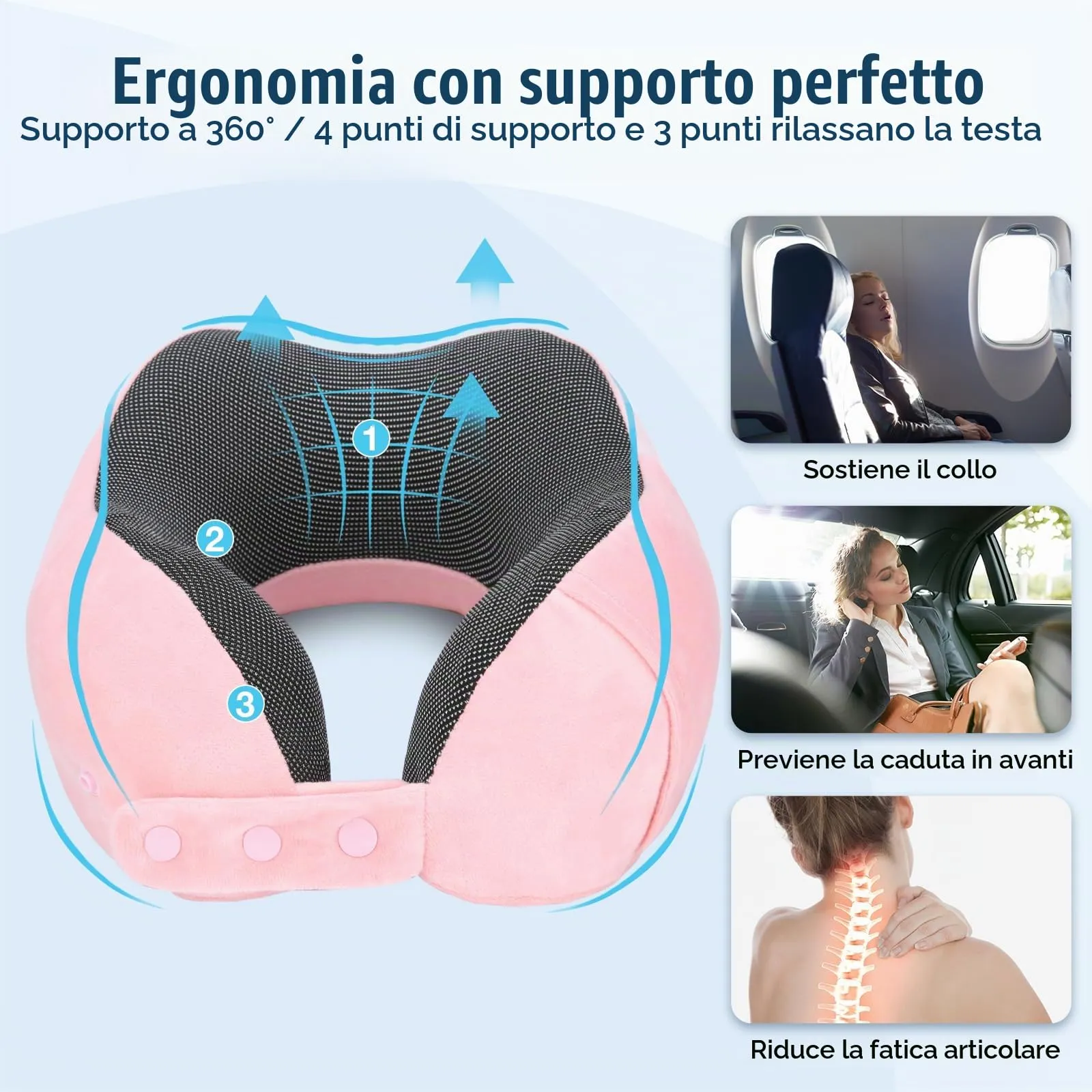 Cirorld Cuscino da Viaggio Collo in Memory Foam Regolabile con Maschera per Dormire, Tappi Auricolari e Borsa per Trasporto - immagine 8