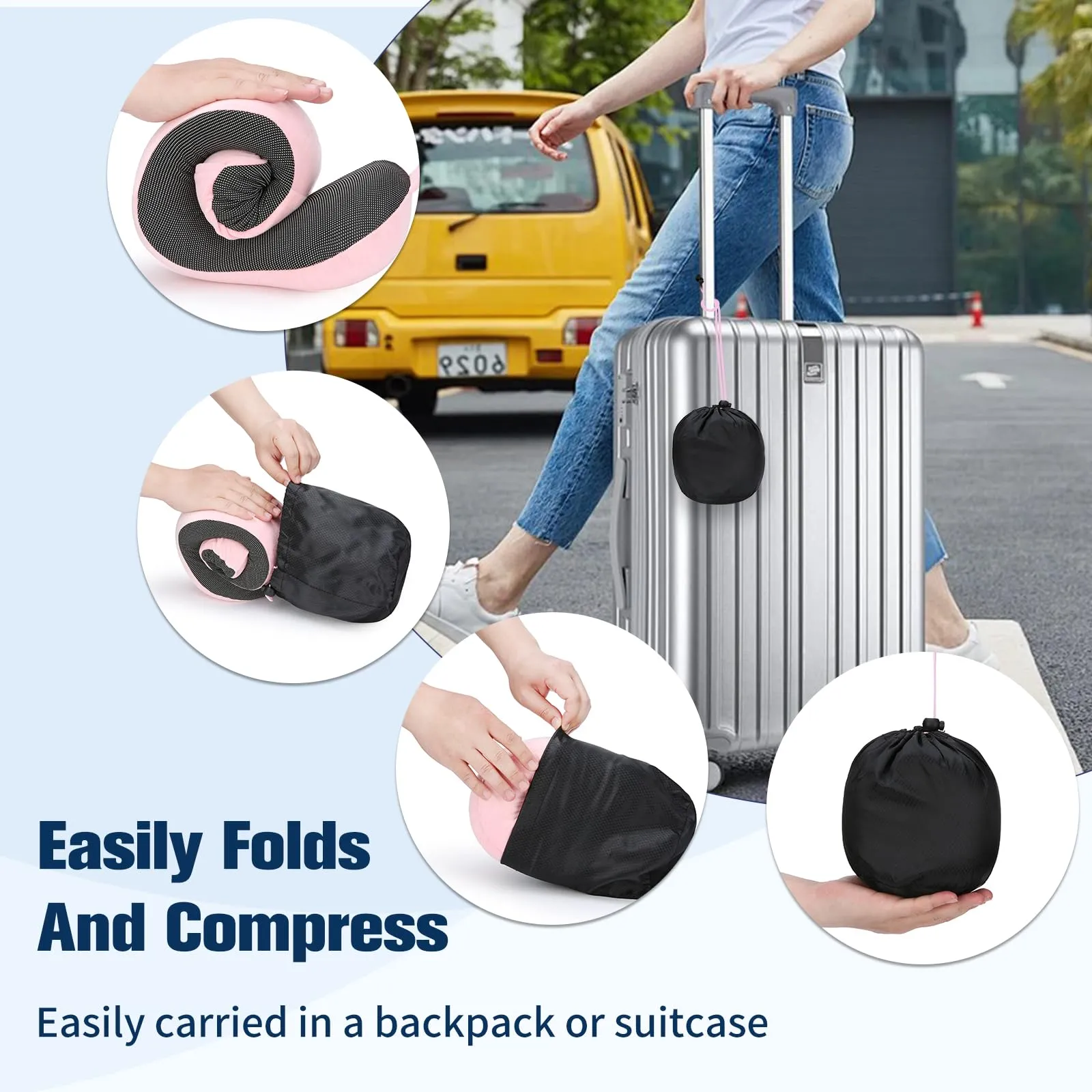 Cirorld Cuscino da Viaggio Collo in Memory Foam Regolabile con Maschera per Dormire, Tappi Auricolari e Borsa per Trasporto - immagine 9