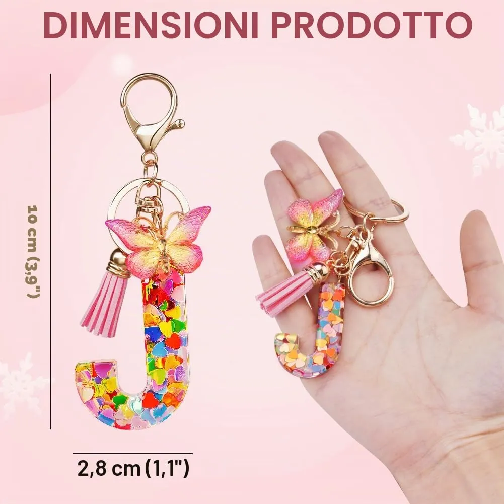 OSDUE Portachiavi Donna Lettera J con Farfalla e Nappa Rosa - immagine 2