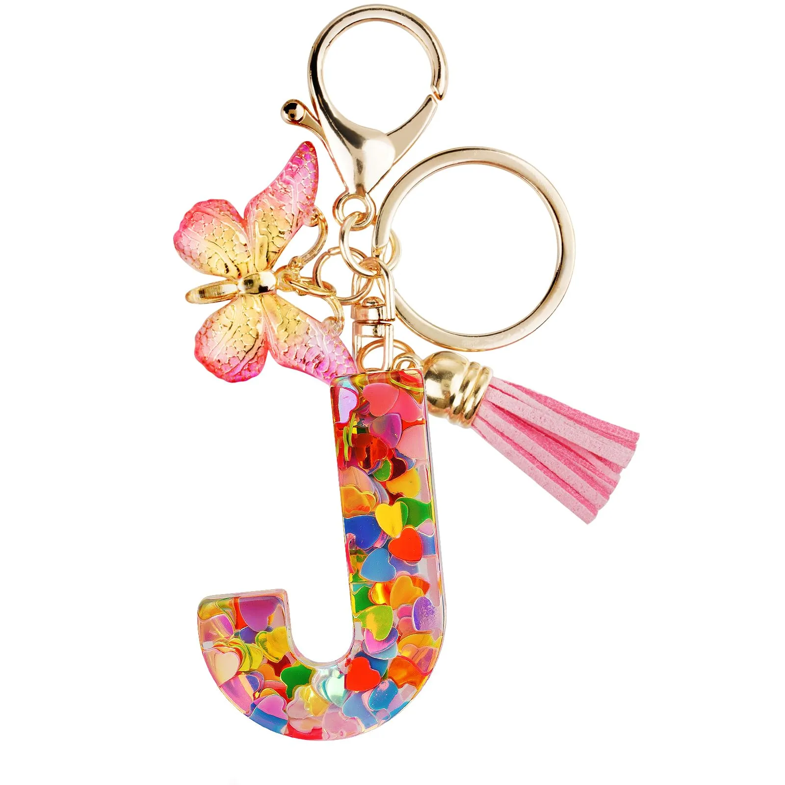 OSDUE Portachiavi Donna Lettera J con Farfalla e Nappa Rosa - immagine 9