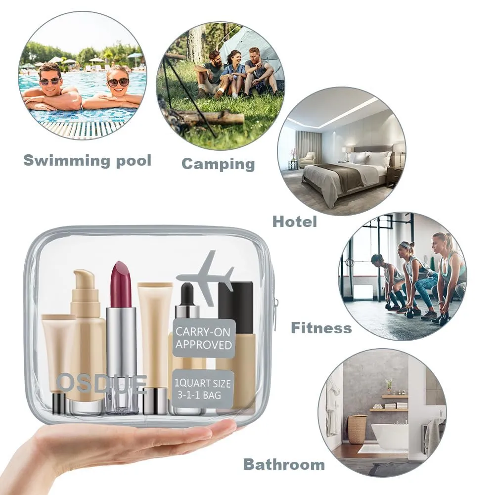 OSDUE Kit Viaggio Liquidi, 3 Pezzi Borse Trasparenti Impermeabili Conformi TSA per Cosmetici e Beauty Case, Grigio - immagine 7