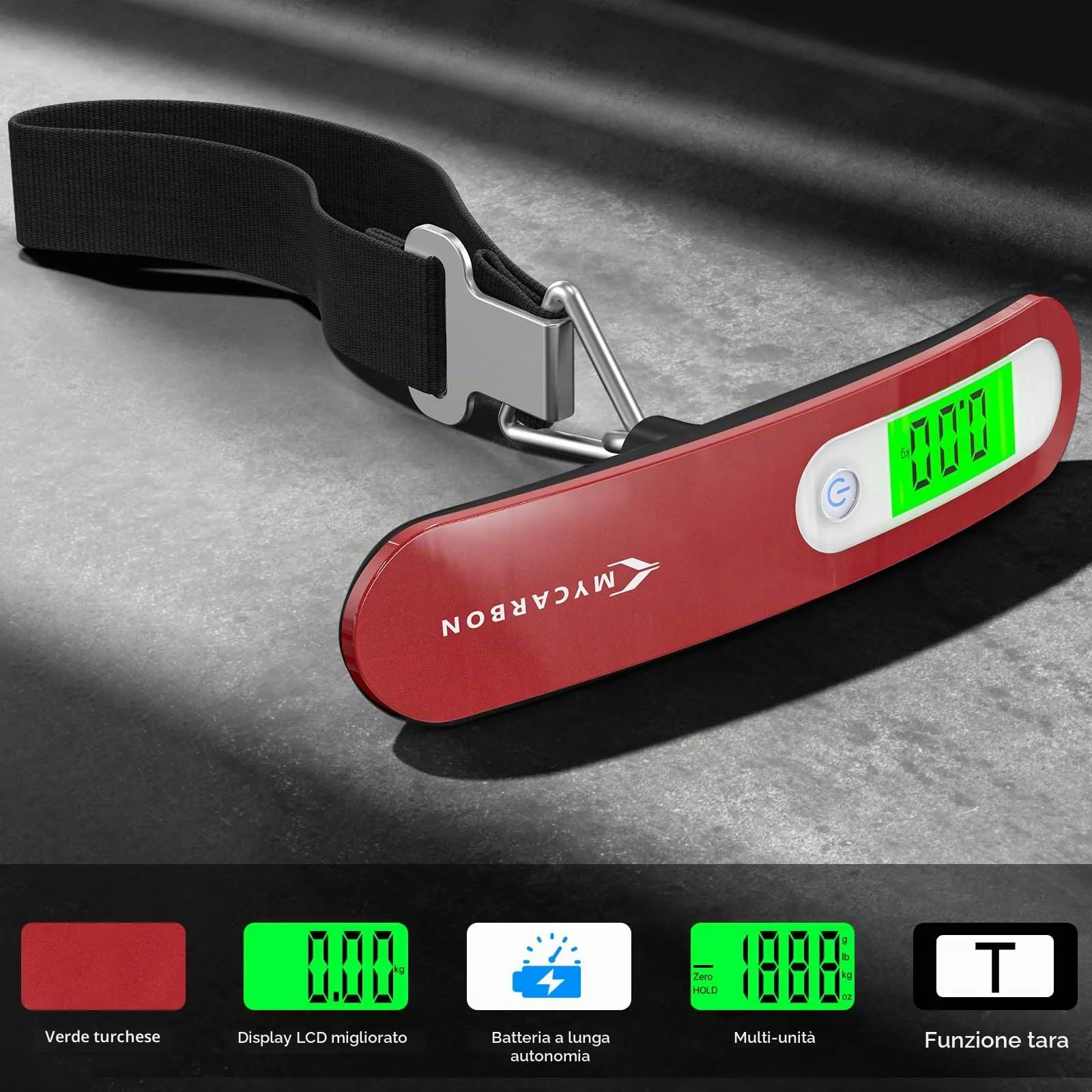 MYCARBON Bilancia per Valigie Elettronica 50kg con Funzione Tara e Display LCD - immagine 3