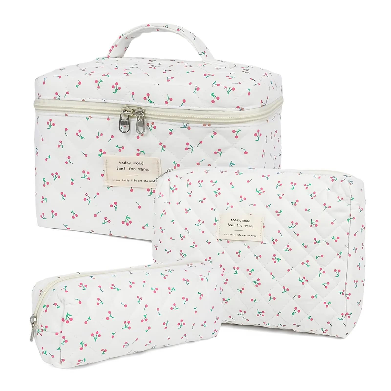 Aucuu Beauty Case, Set di 3 Borse da Toilette Trapuntate Floreali in Cotone - immagine 1