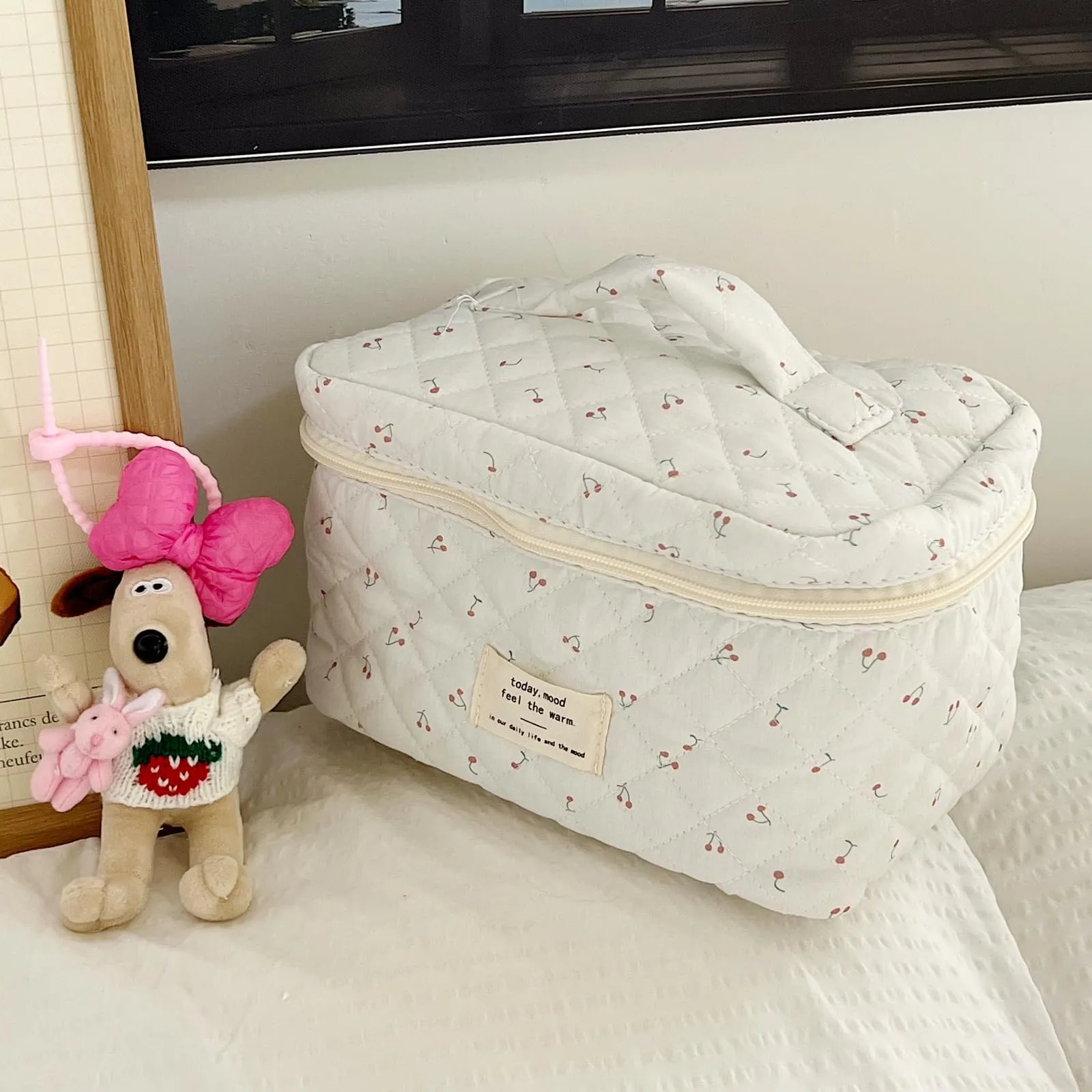 Aucuu Beauty Case, Set di 3 Borse da Toilette Trapuntate Floreali in Cotone - immagine 6