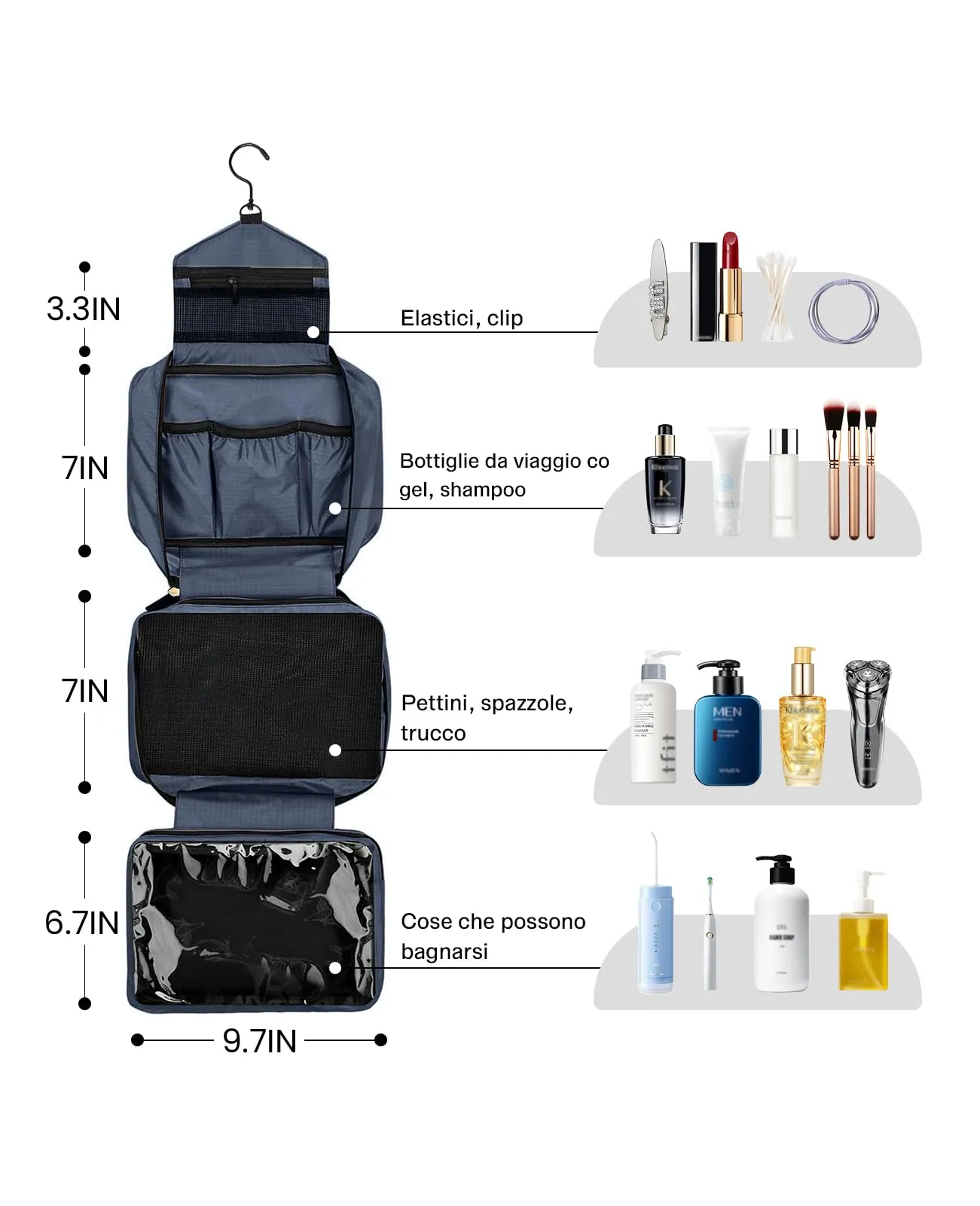 Seaforie Beauty Case da Viaggio per Uomo e Donna, Blu, 28,5 * 19,3 * 12,3 cm - immagine 4