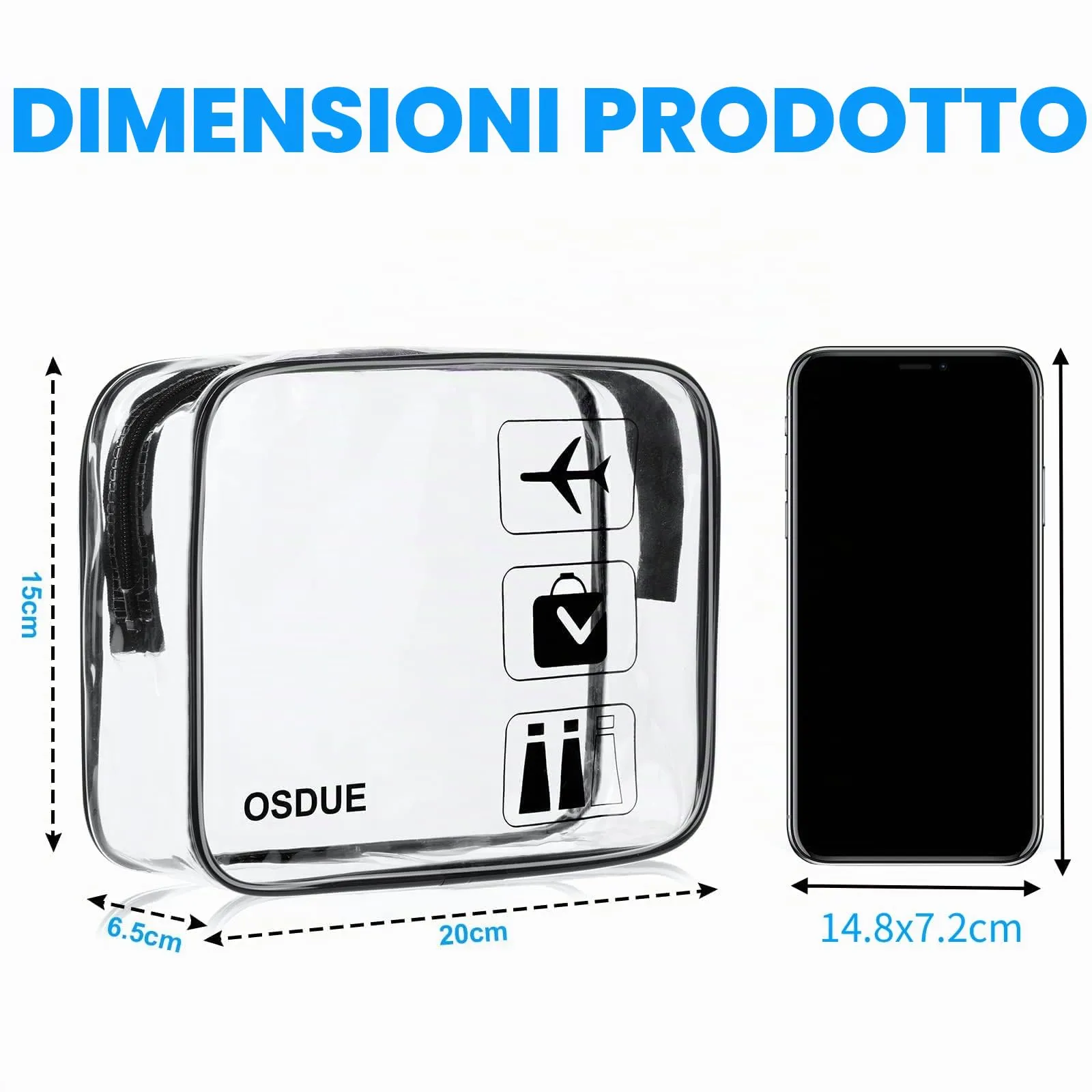 OSDUE Kit Viaggio Liquidi, Borse Trasparenti Impermeabili per Cosmetici, 3 Pezzi - immagine 2