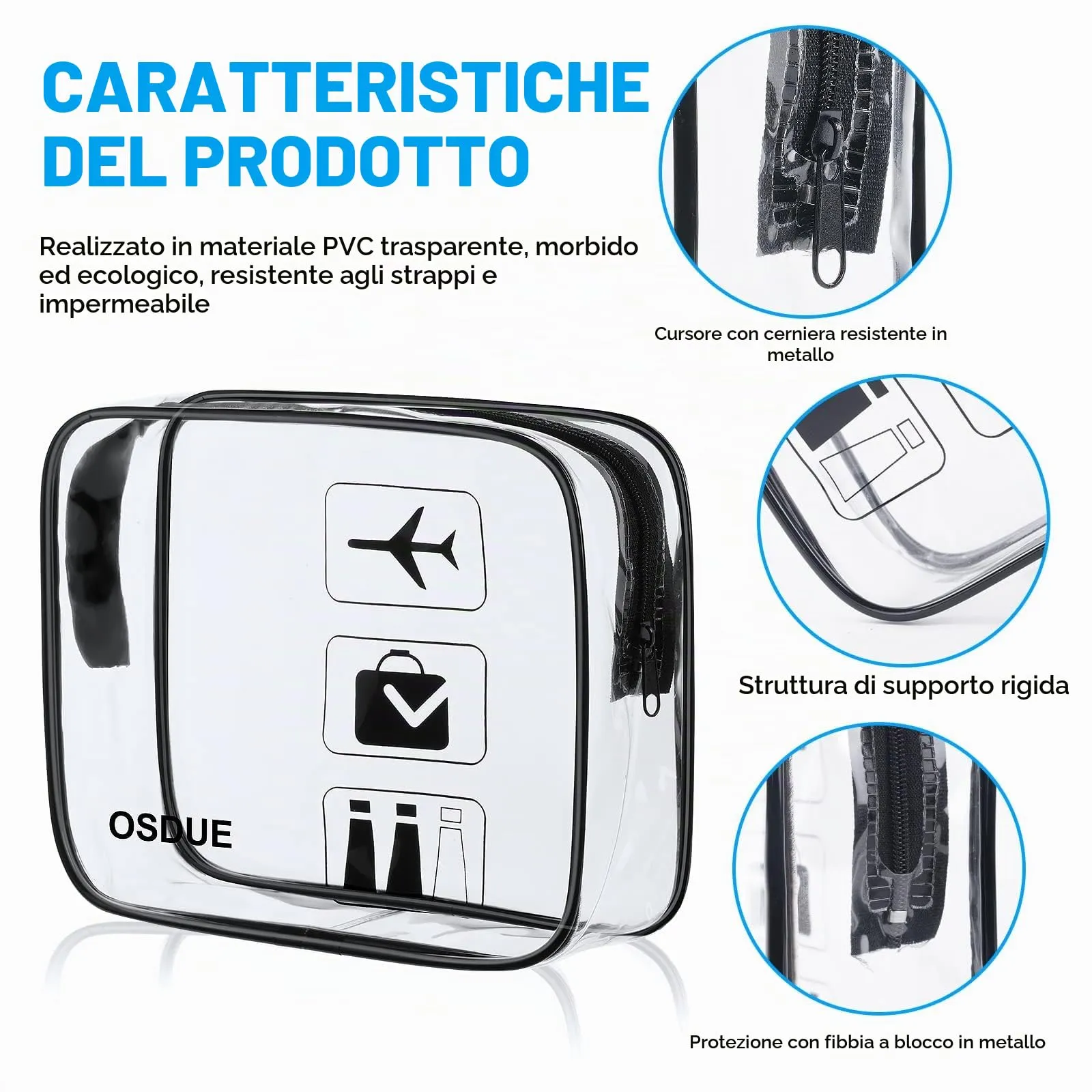 OSDUE Kit Viaggio Liquidi, Borse Trasparenti Impermeabili per Cosmetici, 3 Pezzi - immagine 3