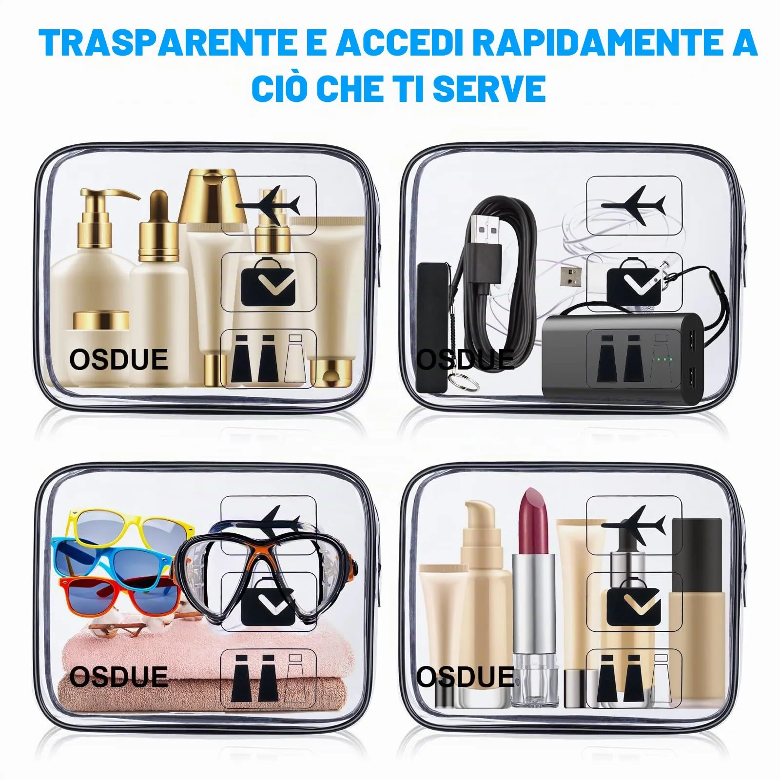 OSDUE Kit Viaggio Liquidi, Borse Trasparenti Impermeabili per Cosmetici, 3 Pezzi - immagine 5