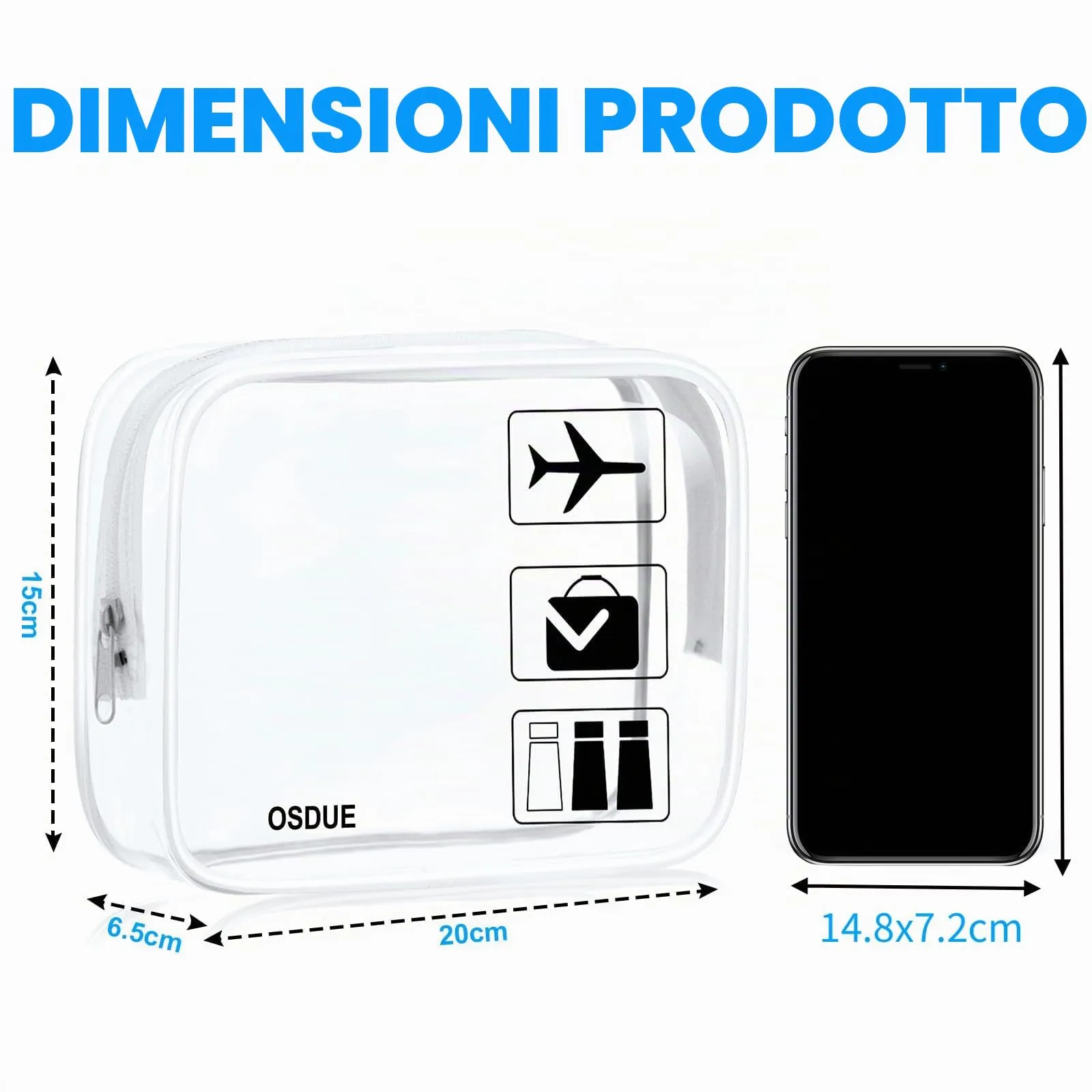 OSDUE Kit Viaggio Liquidi, 2 Pezzi Borse Trasparenti Impermeabili per Cosmetici e Beauty Case, Conformi TSA - immagine 2