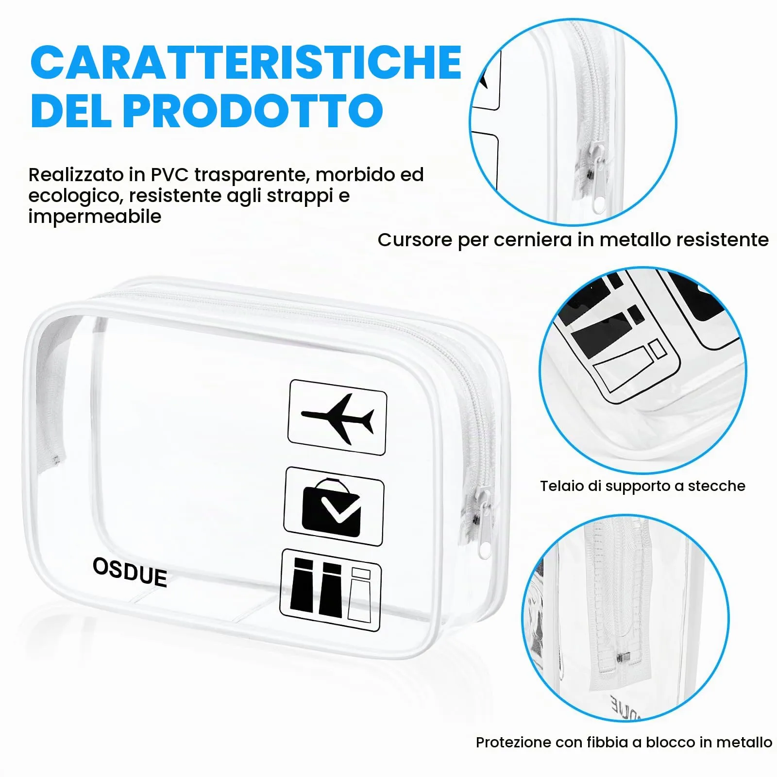 OSDUE Kit Viaggio Liquidi, 2 Pezzi Borse Trasparenti Impermeabili per Cosmetici e Beauty Case, Conformi TSA - immagine 3