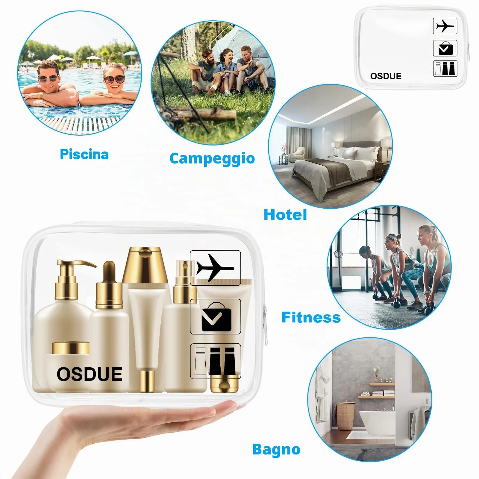 OSDUE Kit Viaggio Liquidi, 2 Pezzi Borse Trasparenti Impermeabili per Cosmetici e Beauty Case, Conformi TSA - immagine 7