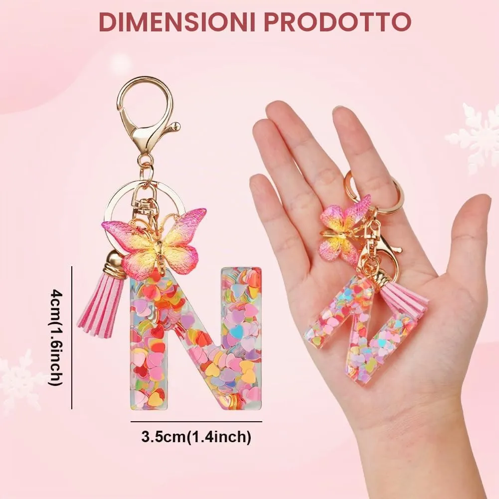 OSDUE Portachiavi Donna con Lettera N, Farfalla e Nappa Rosa - immagine 2