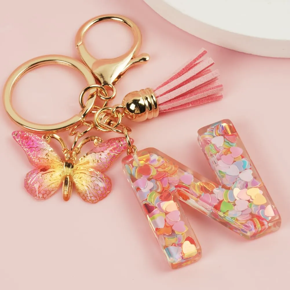 OSDUE Portachiavi Donna con Lettera N, Farfalla e Nappa Rosa - immagine 5