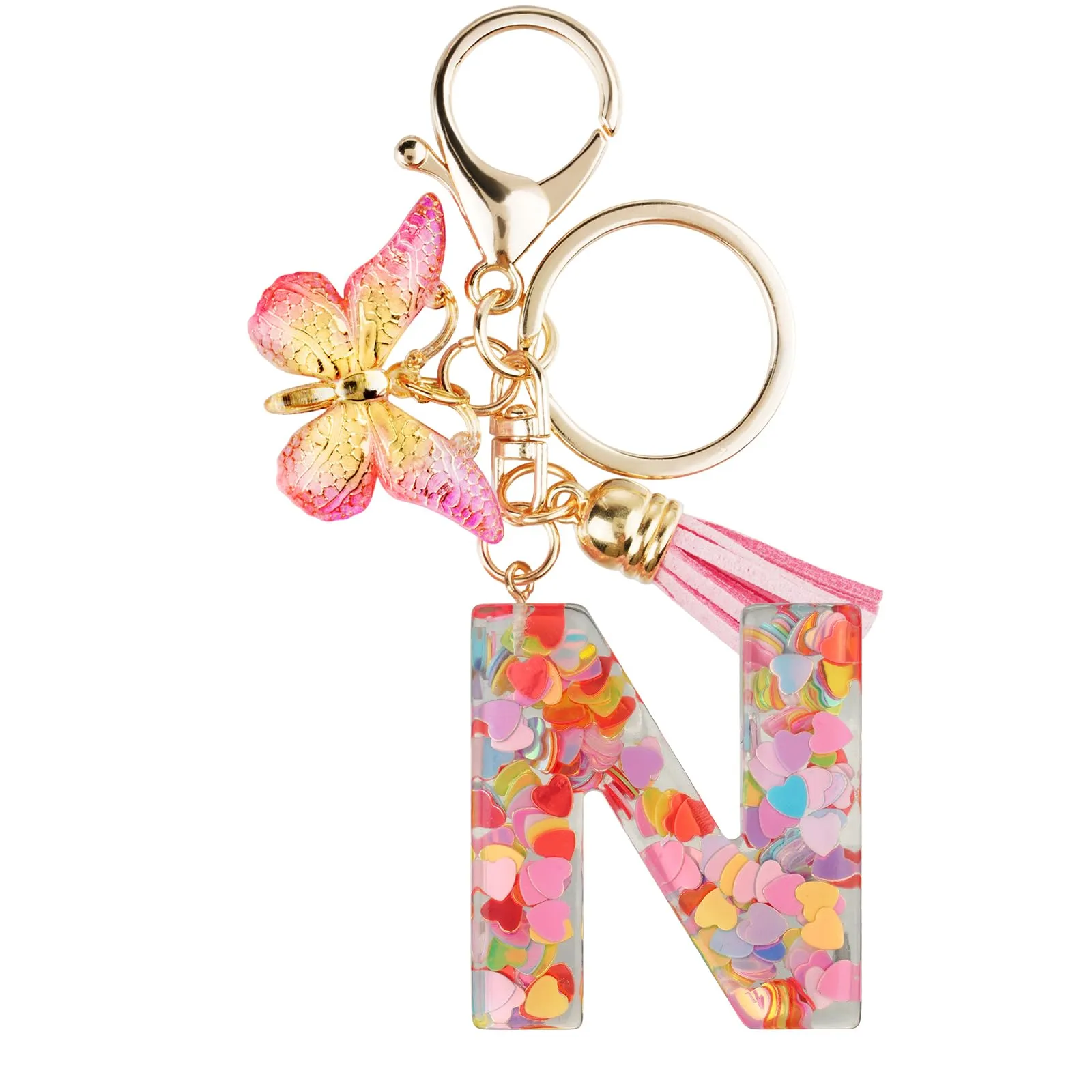 OSDUE Portachiavi Donna con Lettera N, Farfalla e Nappa Rosa - immagine 8