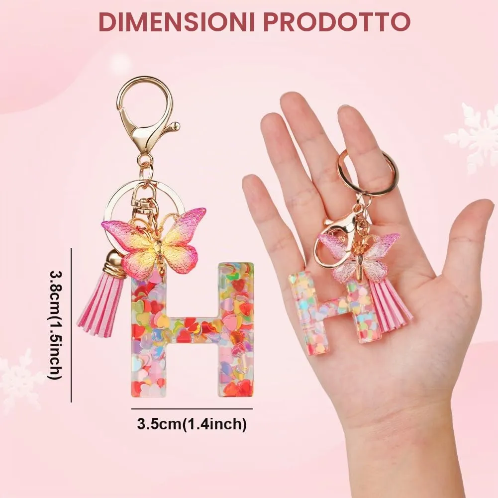 OSDUE Portachiavi Donna con Lettera H, Farfalla e Nappa Rosa - immagine 2