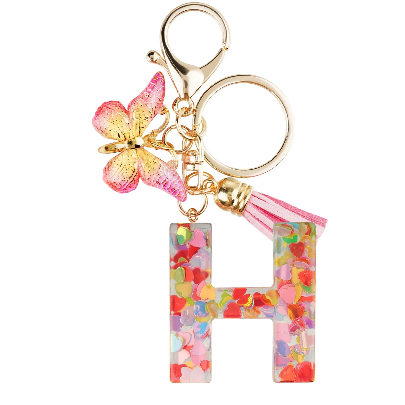 OSDUE Portachiavi Donna con Lettera H, Farfalla e Nappa Rosa - immagine 8