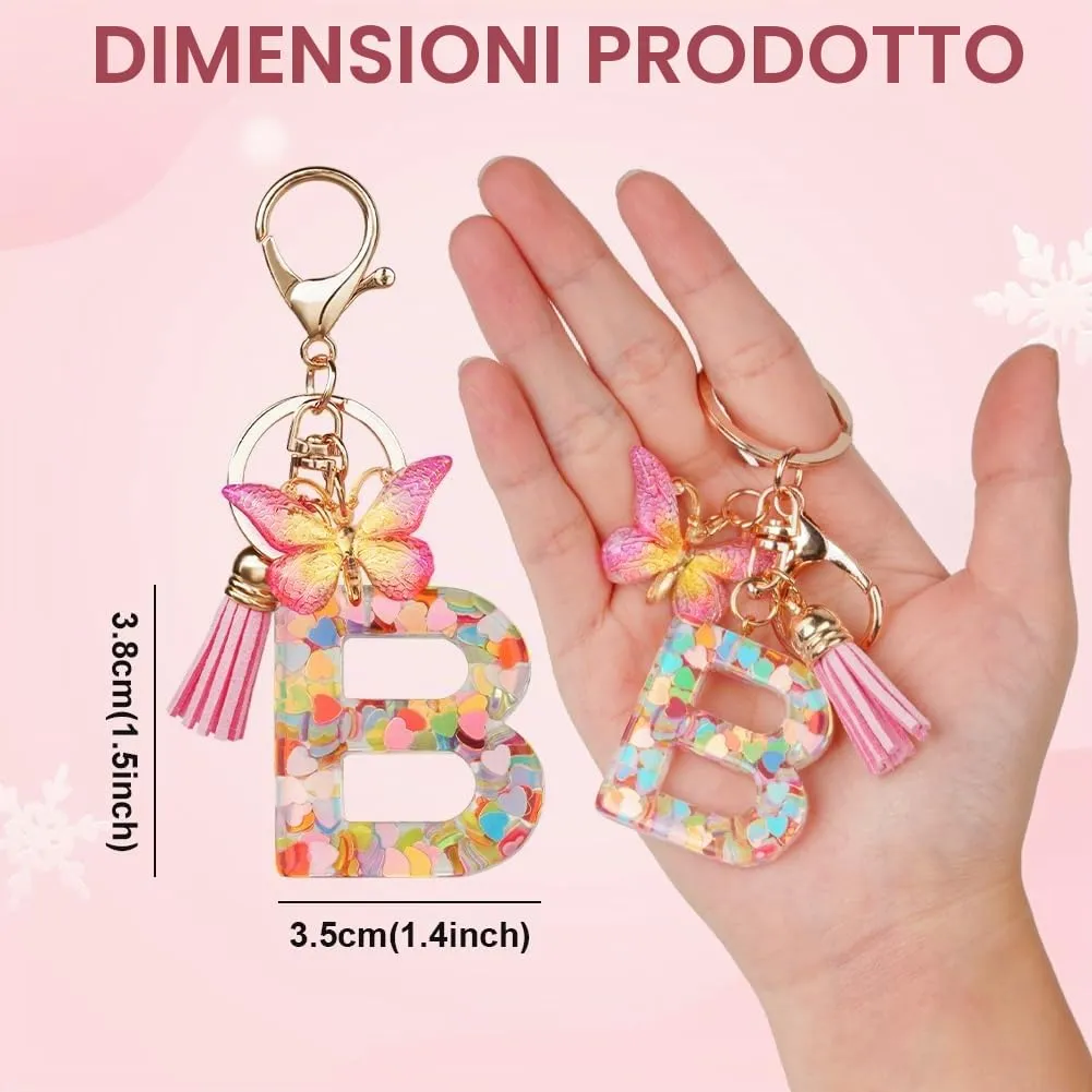 OSDUE Portachiavi Donna con Lettera B, Farfalla e Nappa Rosa - immagine 2