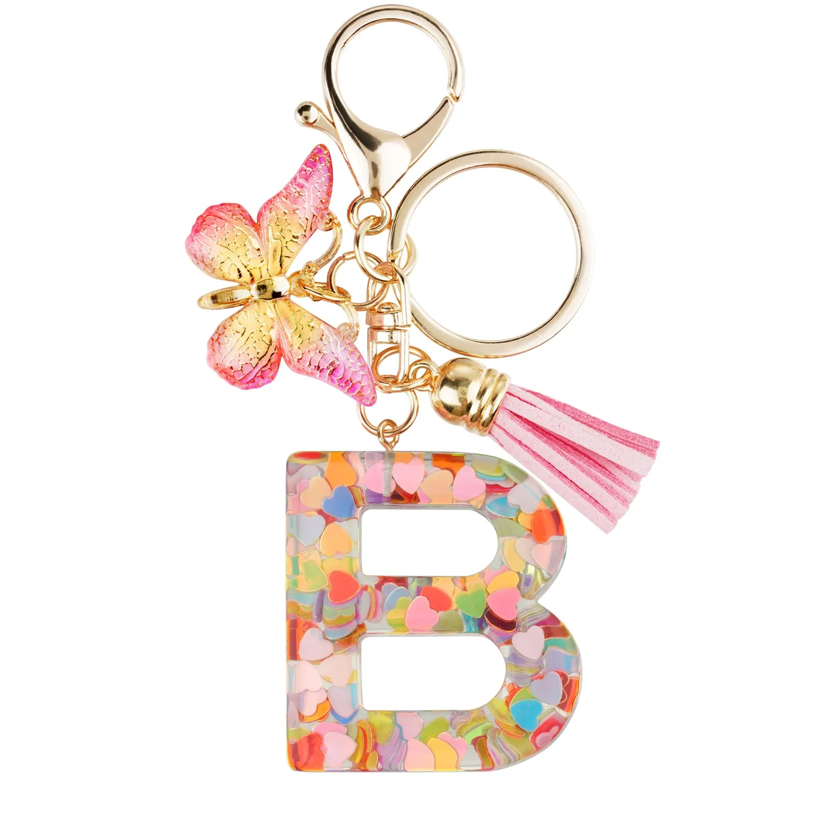 OSDUE Portachiavi Donna con Lettera B, Farfalla e Nappa Rosa - immagine 8