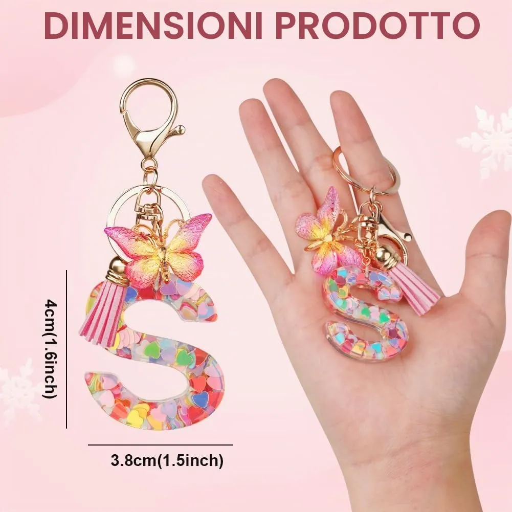 OSDUE Portachiavi Donna con Lettera S, Farfalla e Nappa Rosa - immagine 2