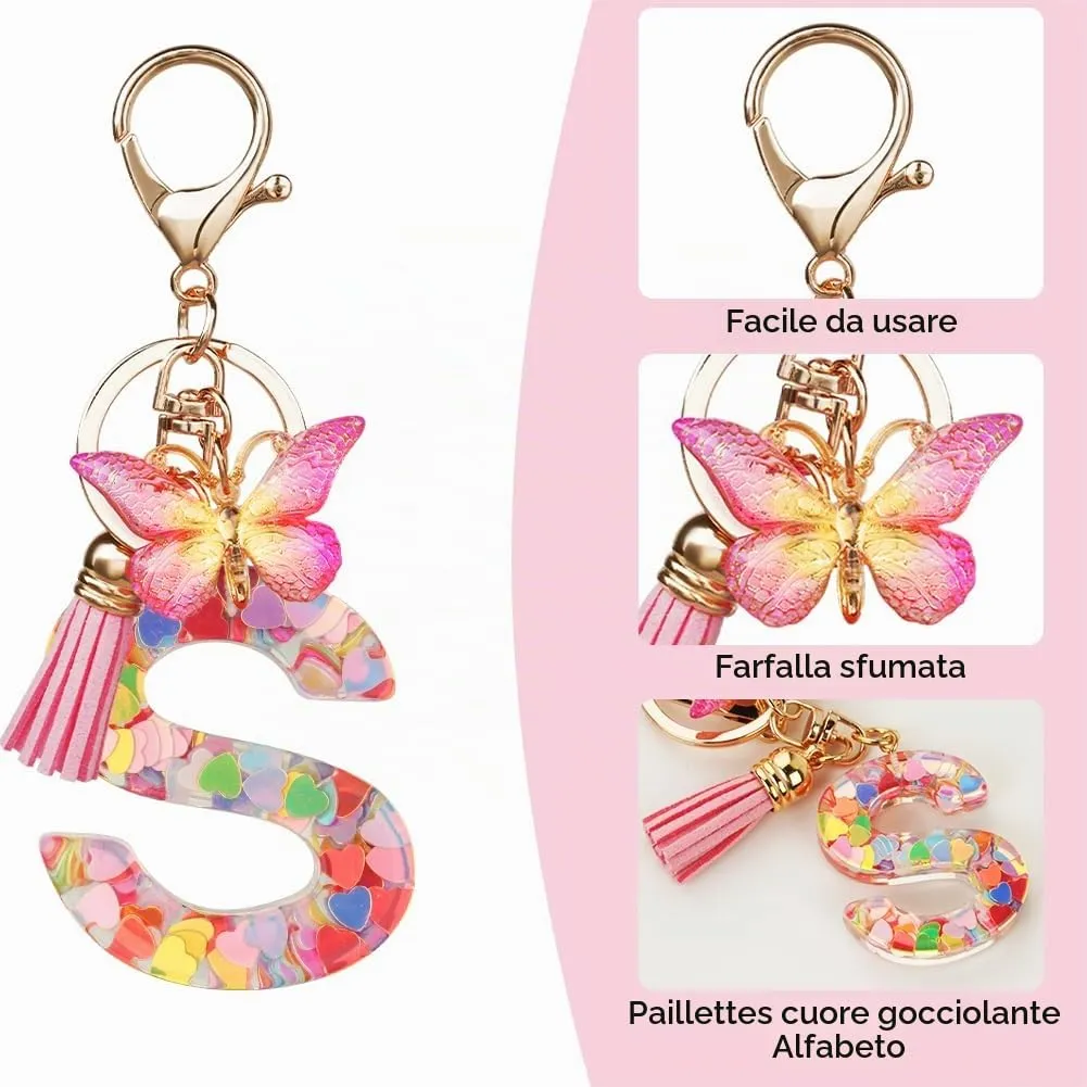 OSDUE Portachiavi Donna con Lettera S, Farfalla e Nappa Rosa - immagine 4