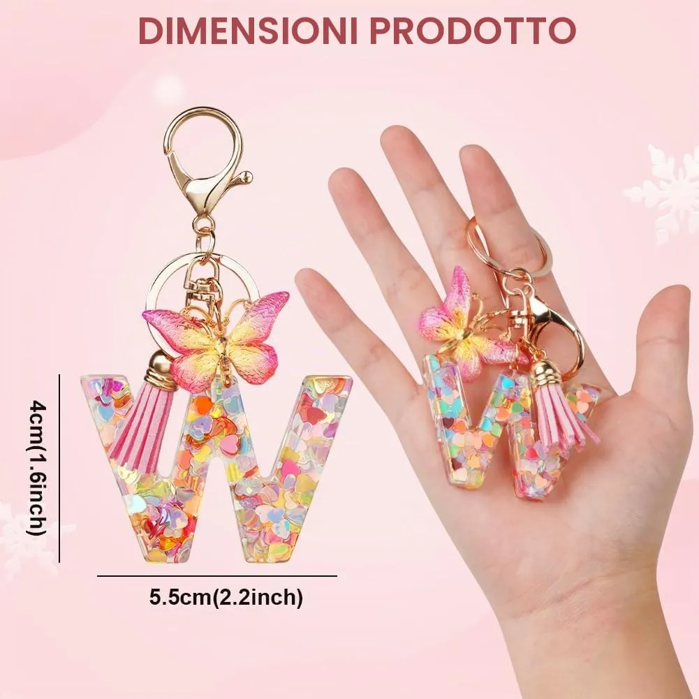 OSDUE Portachiavi Donna con Lettera W, Farfalla e Nappa, Rosa - immagine 2