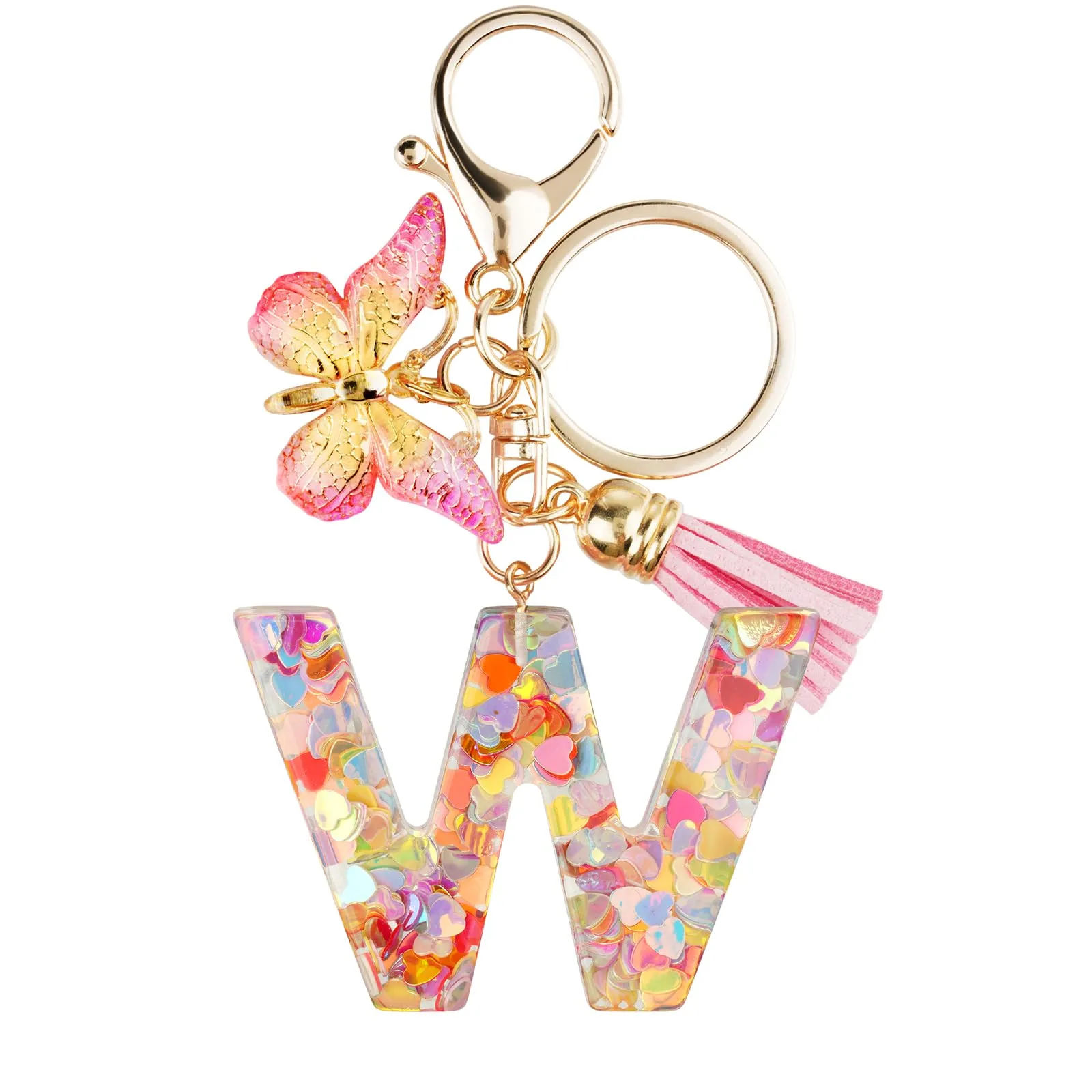 OSDUE Portachiavi Donna con Lettera W, Farfalla e Nappa, Rosa - immagine 8
