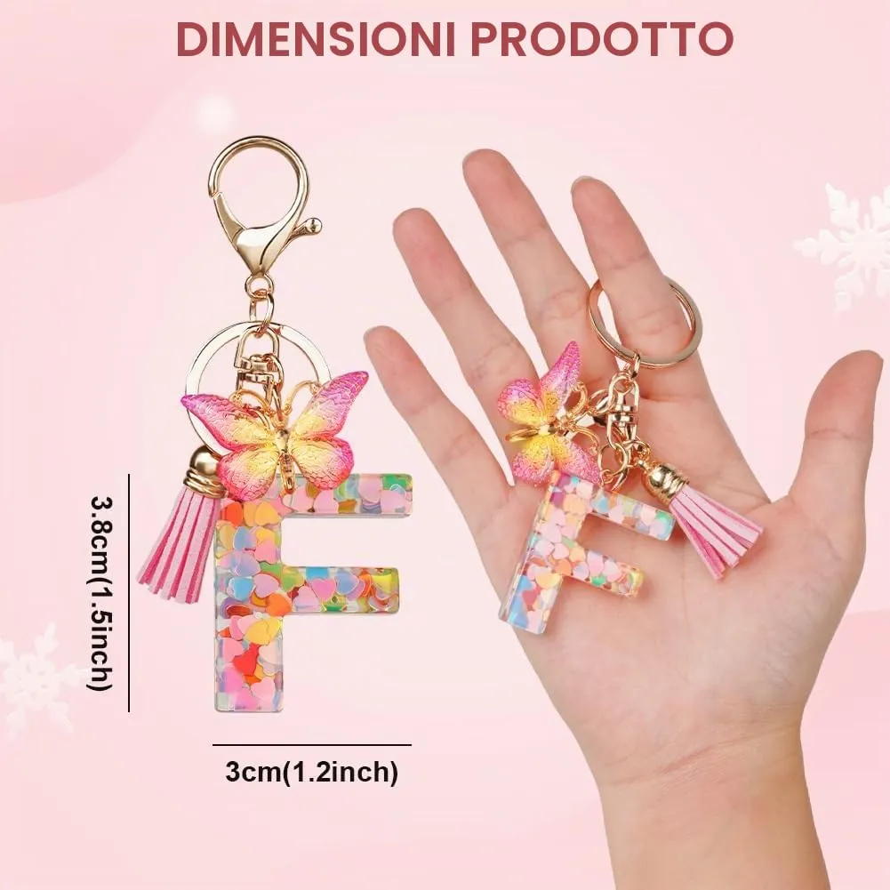 OSDUE Portachiavi Donna con Lettera F, Farfalla e Nappa Rosa - immagine 2