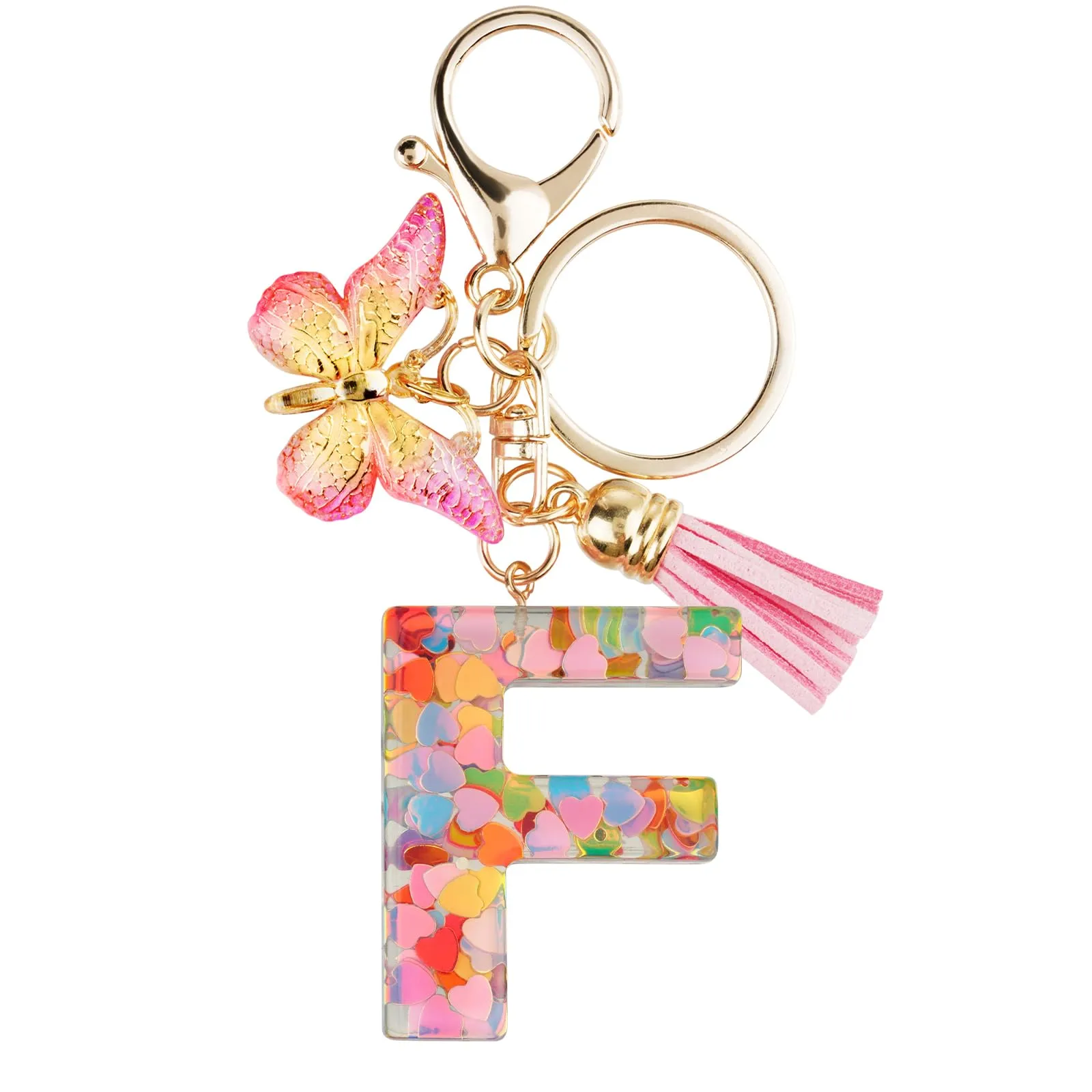 OSDUE Portachiavi Donna con Lettera F, Farfalla e Nappa Rosa - immagine 8