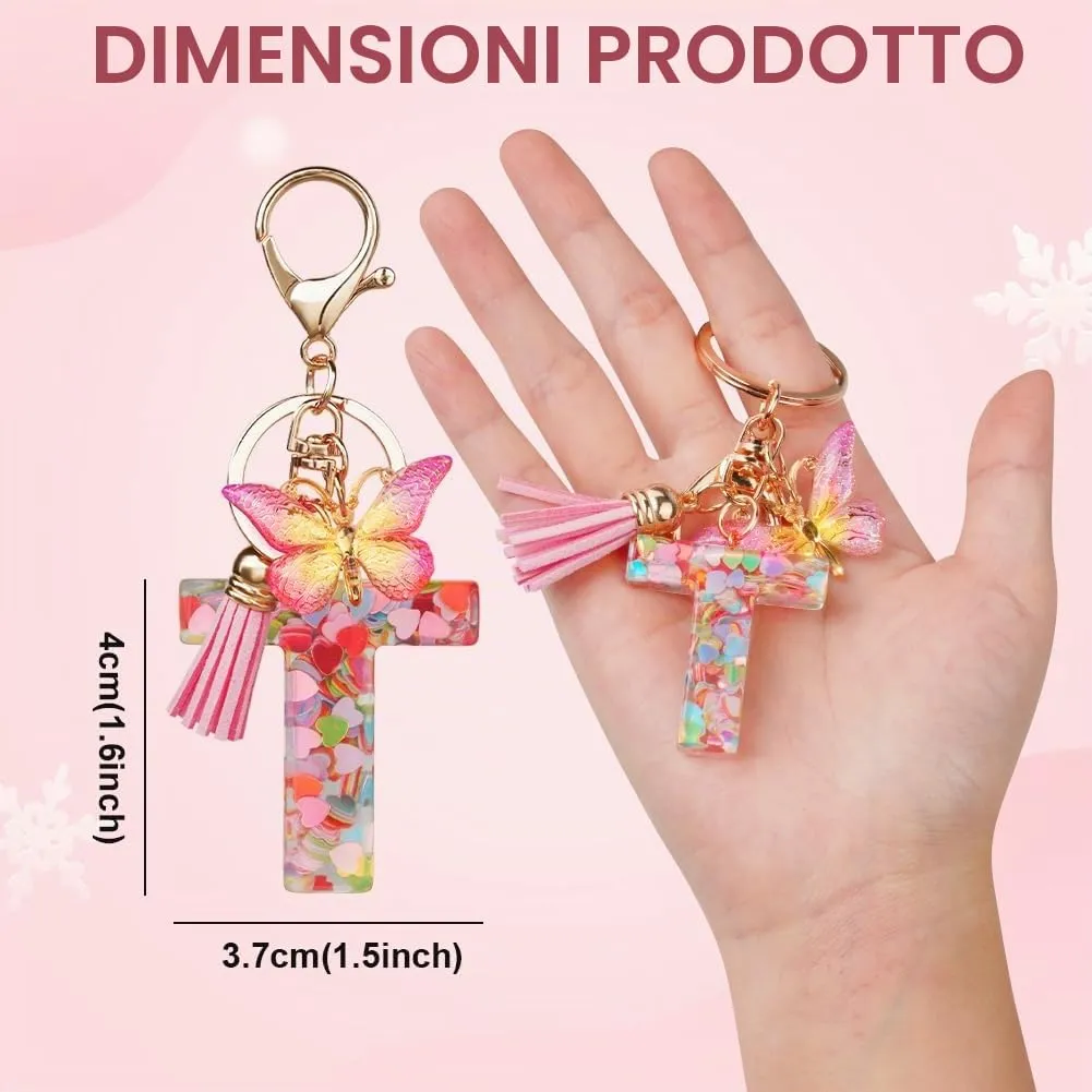 OSDUE Portachiavi Donna con Lettera T, Farfalla e Nappa Rosa - immagine 2