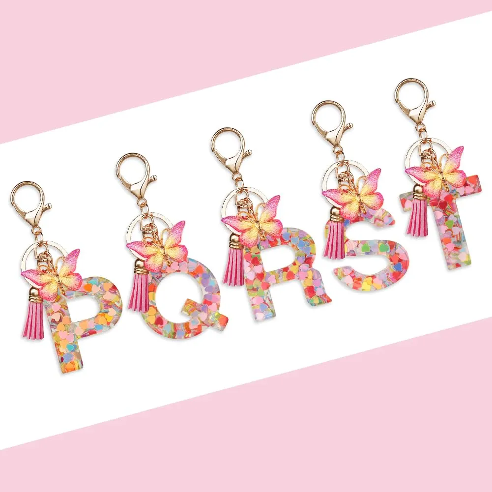 OSDUE Portachiavi Donna con Lettera R, Farfalla e Nappa Rosa - immagine 3