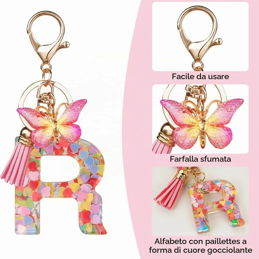 OSDUE Portachiavi Donna con Lettera R, Farfalla e Nappa Rosa - immagine 4