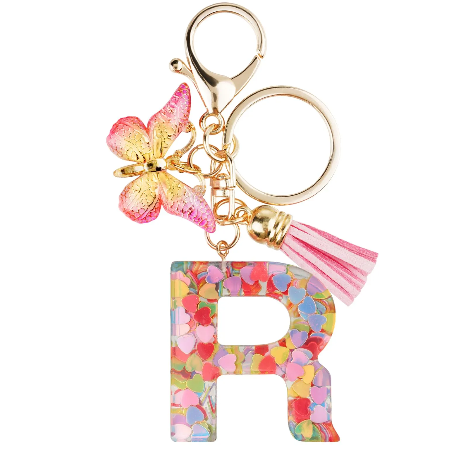 OSDUE Portachiavi Donna con Lettera R, Farfalla e Nappa Rosa - immagine 8