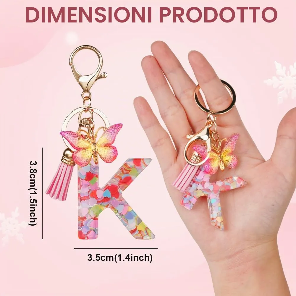 OSDUE Portachiavi Donna con Lettera K e Farfalla Rosa - immagine 2