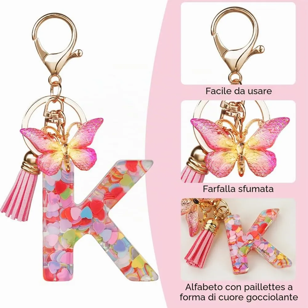 OSDUE Portachiavi Donna con Lettera K e Farfalla Rosa - immagine 4