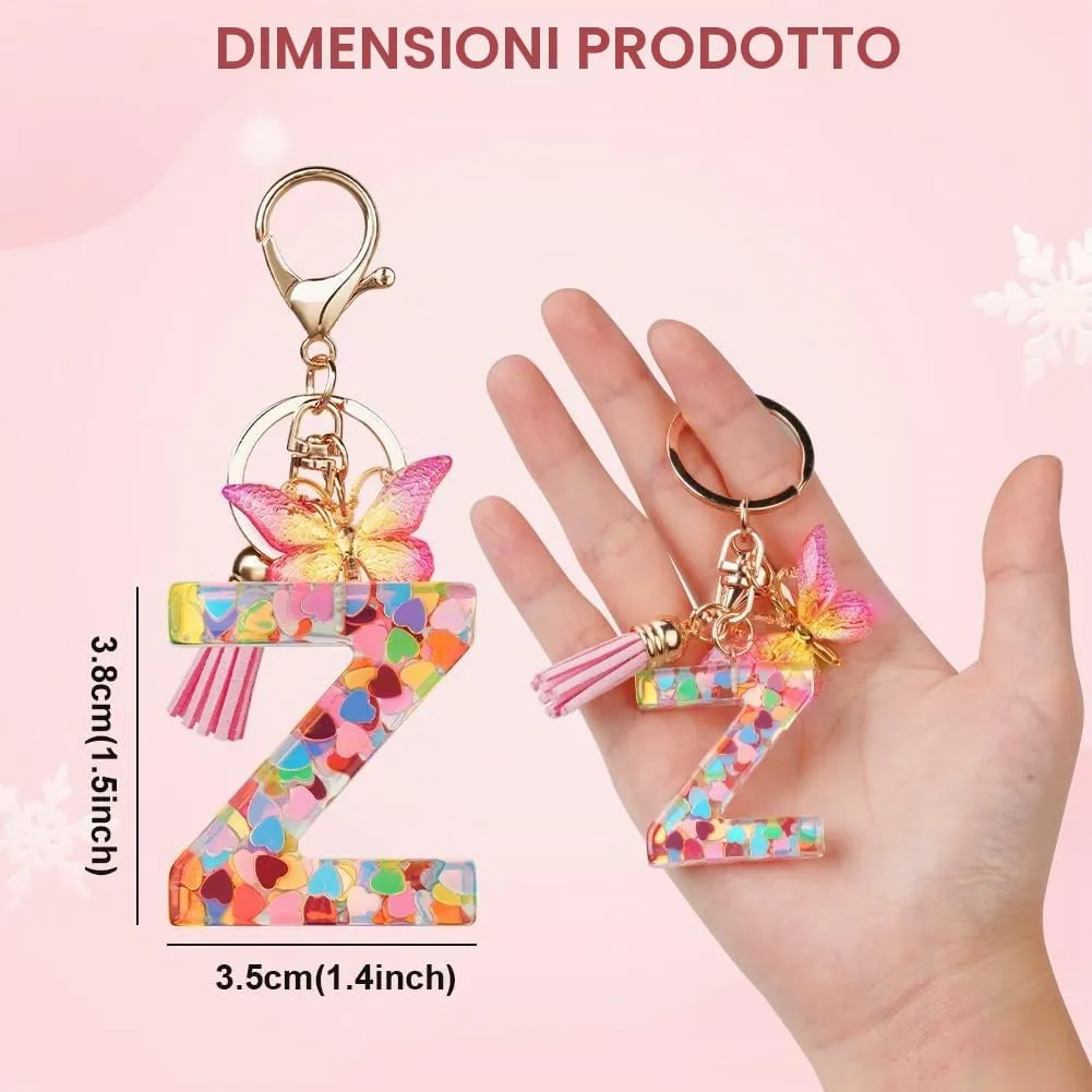 OSDUE Portachiavi Donna con Lettera Z, Farfalla e Nappa Rosa - immagine 2