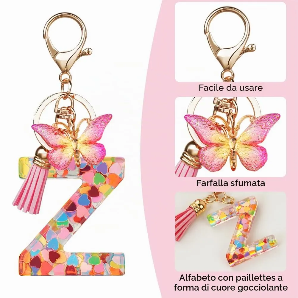 OSDUE Portachiavi Donna con Lettera Z, Farfalla e Nappa Rosa - immagine 4
