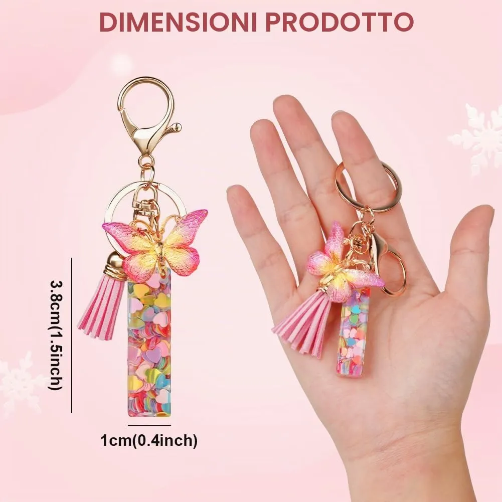 OSDUE Portachiavi Donna con Lettera I, Farfalla e Nappa Rosa - immagine 2