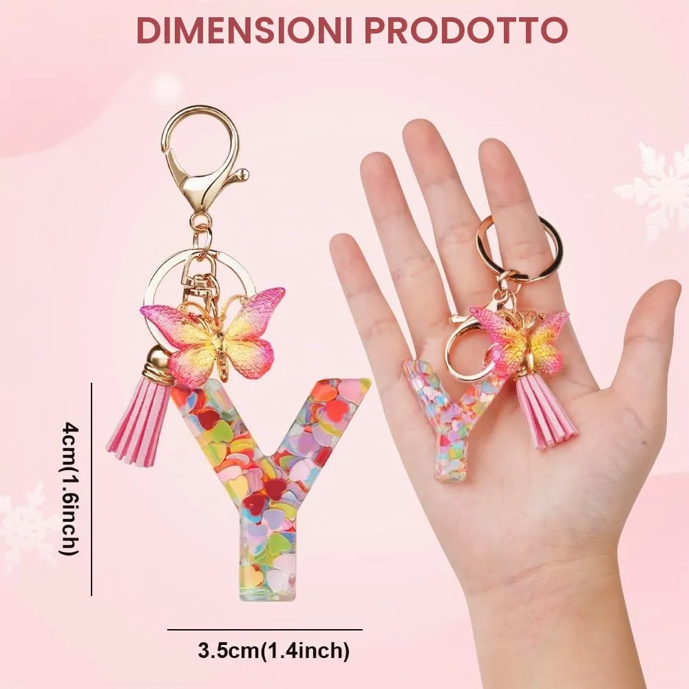 OSDUE Portachiavi Donna con Lettera Y e Farfalla Rosa - immagine 2