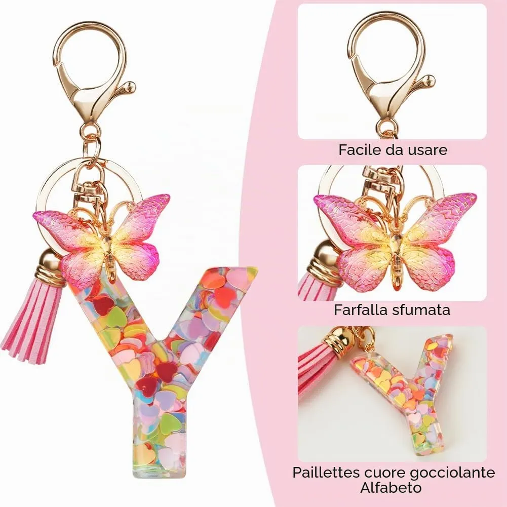OSDUE Portachiavi Donna con Lettera Y e Farfalla Rosa - immagine 4