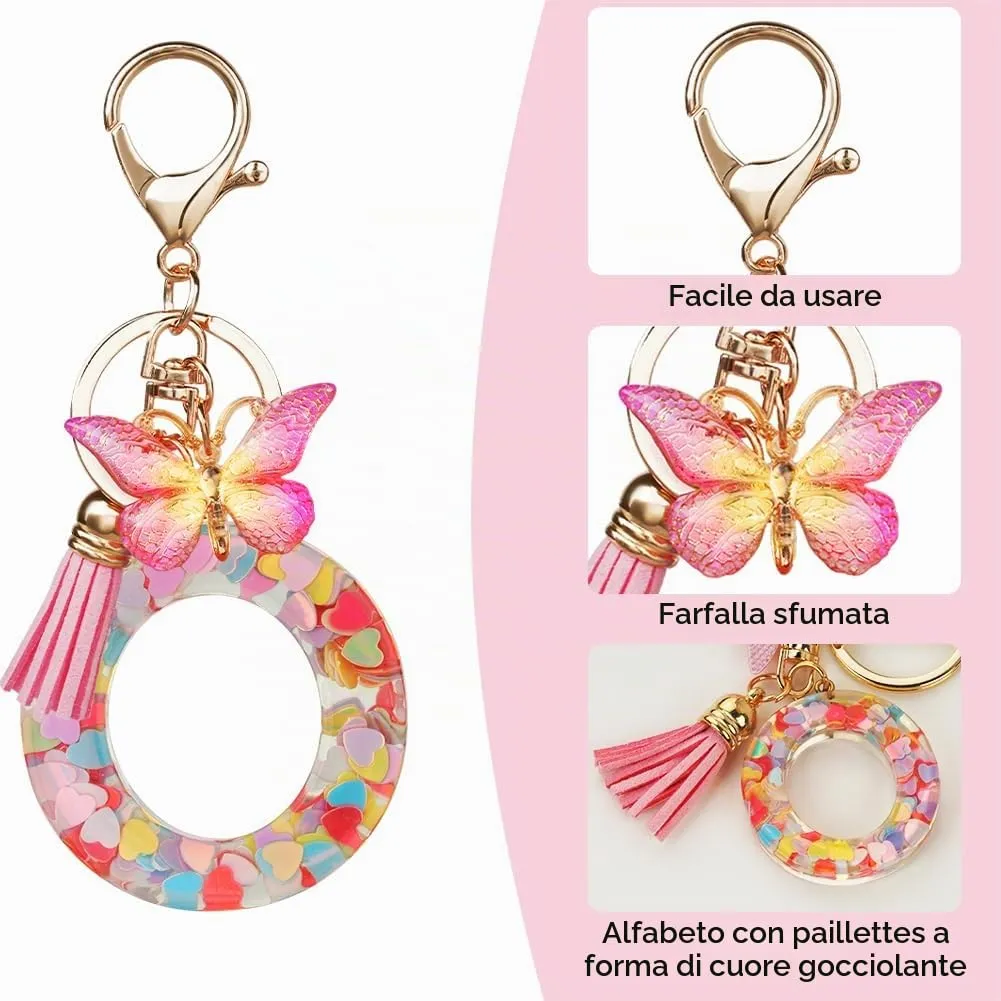 OSDUE Portachiavi Donna con Lettera O, Farfalla e Nappa Rosa - immagine 4