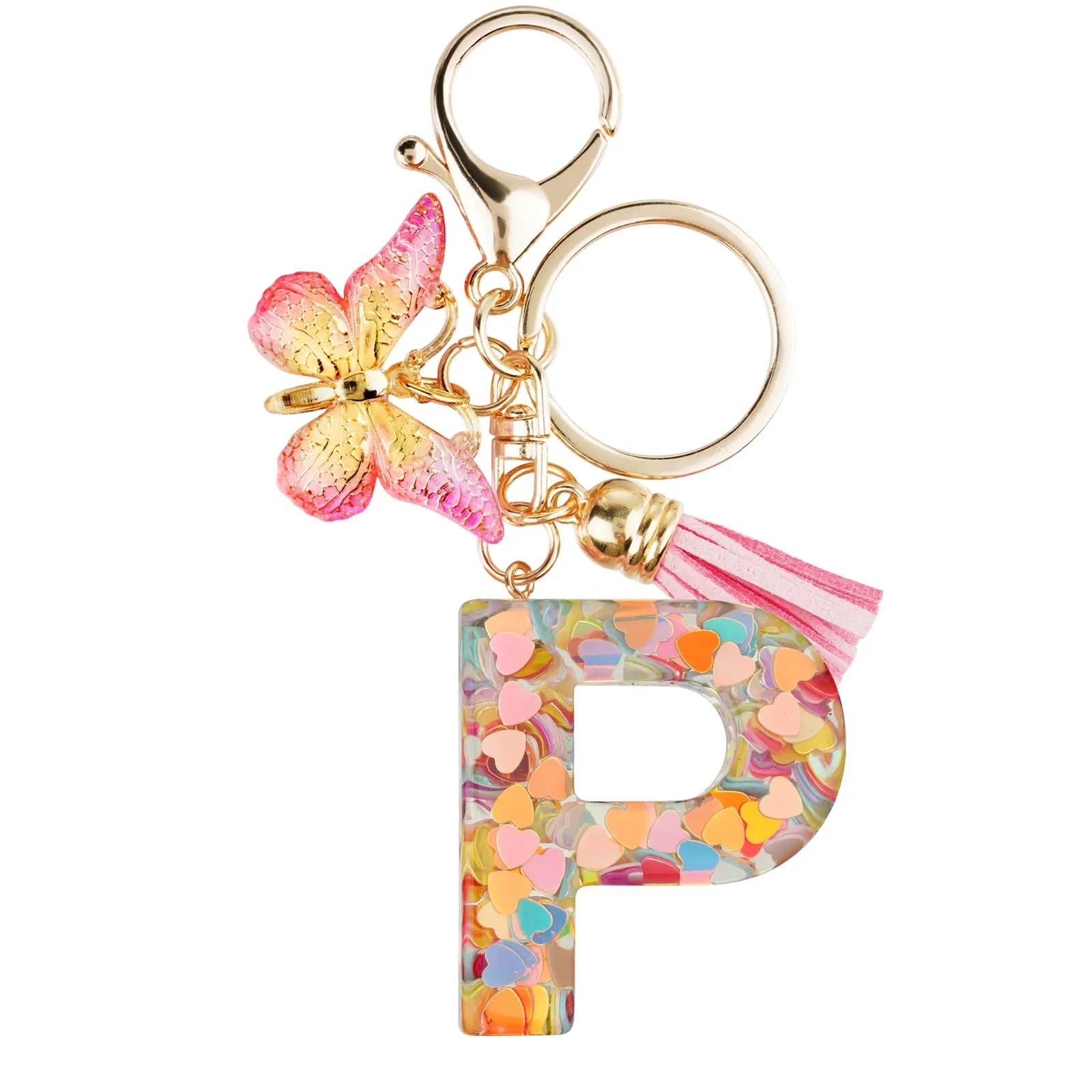OSDUE Portachiavi Donna con Lettera P, Farfalla e Nappa Rosa - immagine 8