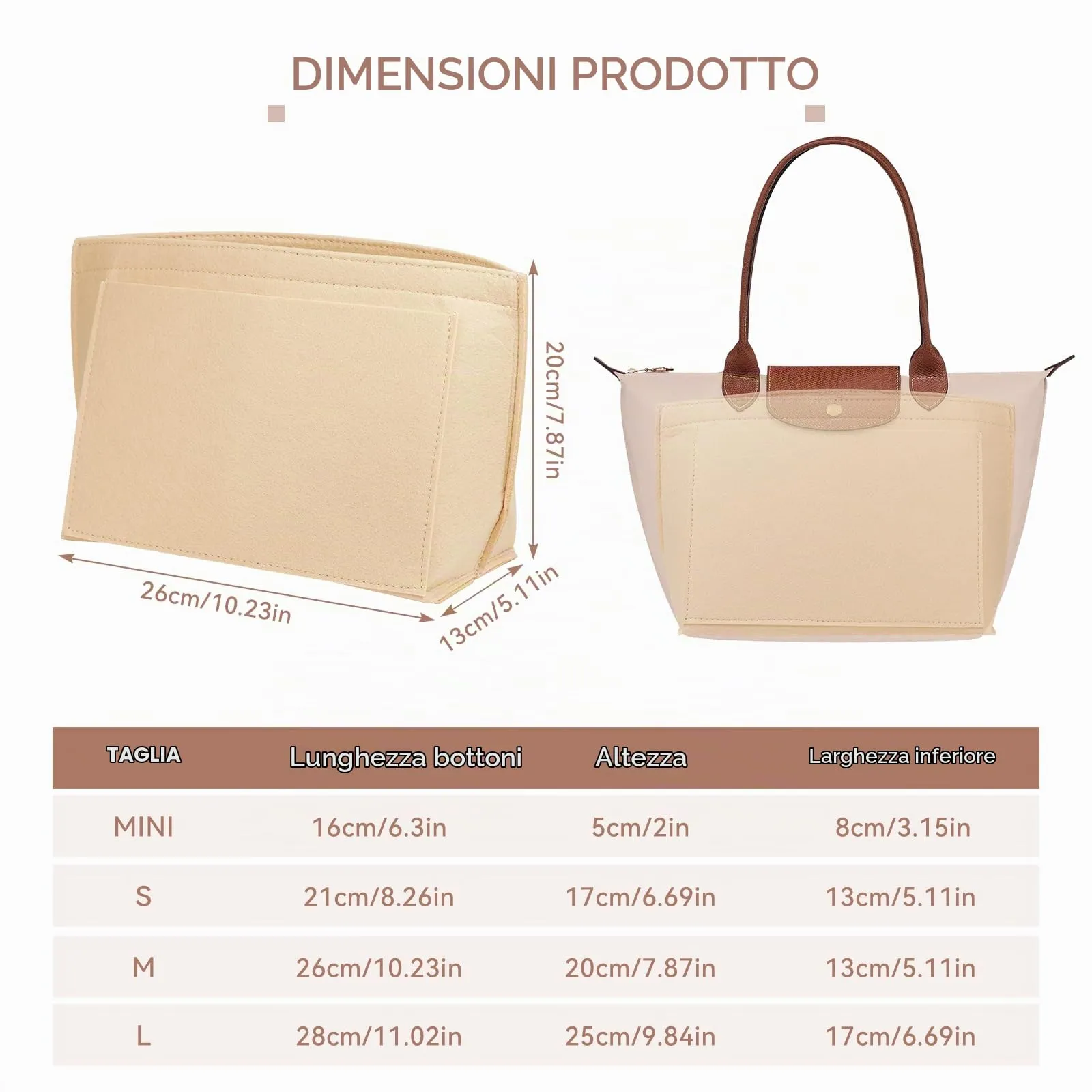 LUOJINYI Organizer Borsa Donna, Beige, M - immagine 2