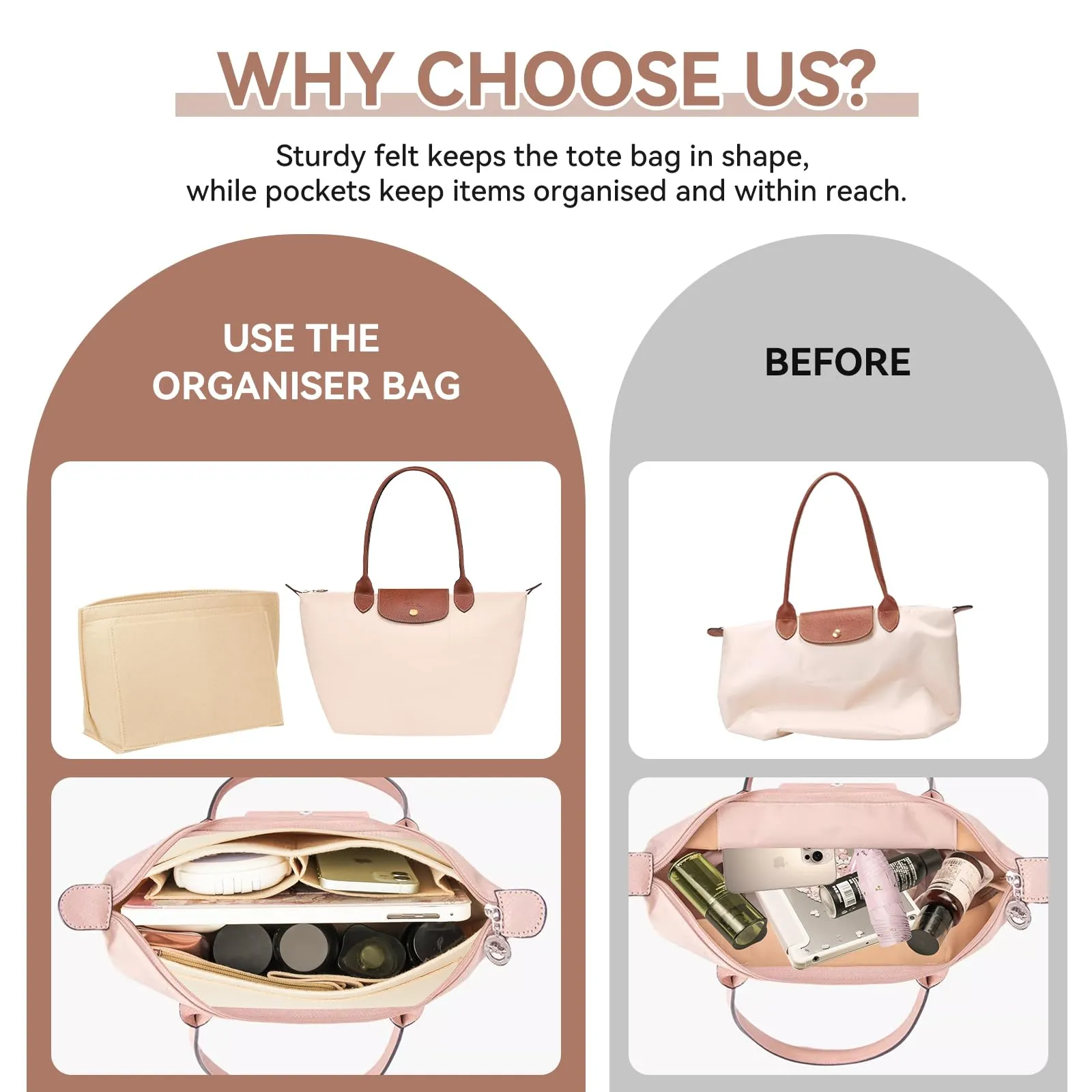 LUOJINYI Organizer Borsa Donna, Beige, M - immagine 6